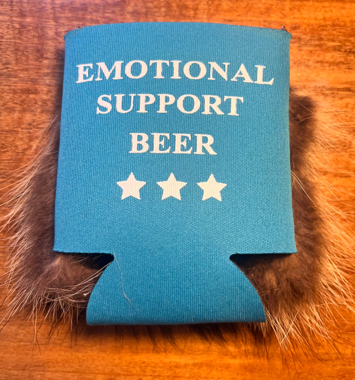 Emotional Support Beer Raccoon Fur Can Cooler